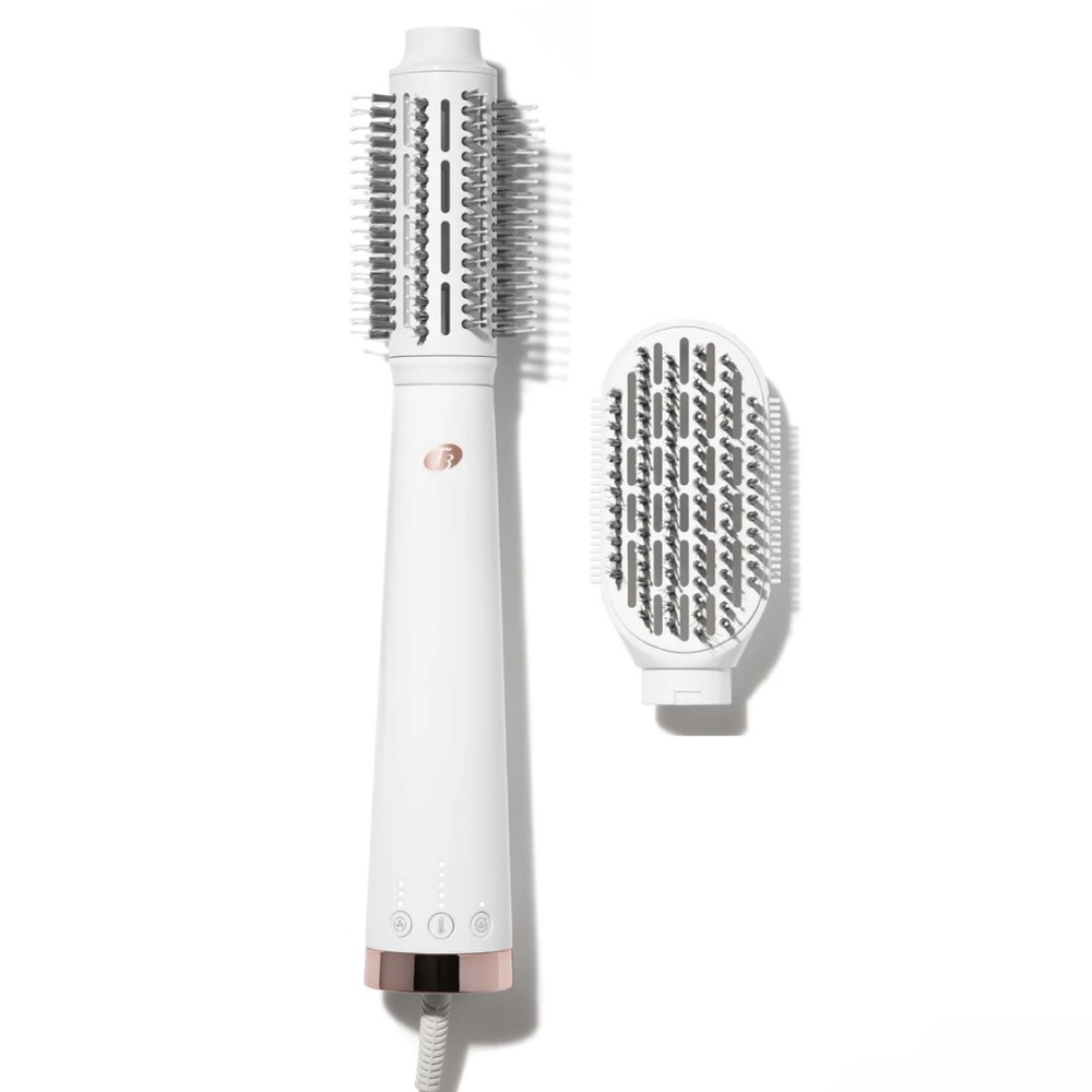 T3 White and Rose Gold Hot Air Styling Brush with Detachable Paddle Head